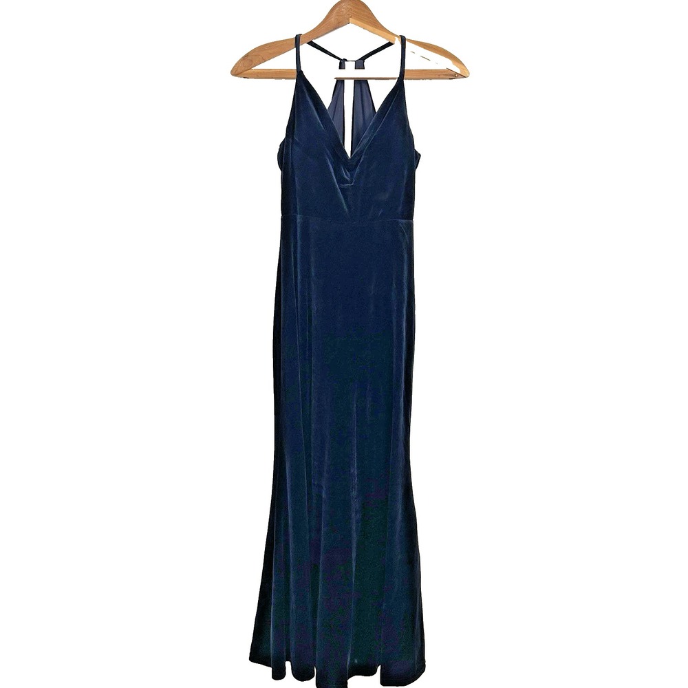 Lulus Navy Blue Velvet Maxi Dress Spaghetti Strap Formal Evening Gown Size Small